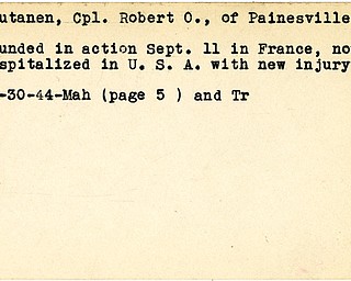 World War II, Vindicator, Robert O. Lautanen, Painesville, wounded, France, hospitalized, U.S.A, new injury, 1944, Trumbull