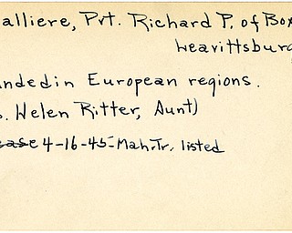 World War II, Vindicator, Richard P. Lavalliere, Leavittsburg, wounded, Europe, 1945, Mahoning, Trumbull, Mrs. Helen Ritter