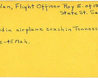 World War II, Vindicator, Roy E. LaVan, Salem, killed, airplane crash, Tennessee, 1945, Mahoning