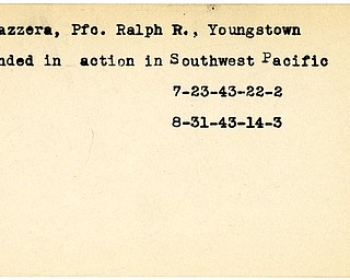 World War II, Vindicator, Ralph R. Lazazzera, Youngstown, wounded, Southwest Pacific, 1943