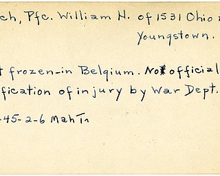 World War II, Vindicator, William H. Leach, Youngstown, feet frozen, Belgium, wounded, injury, 1945, Mahoning, Trumbull