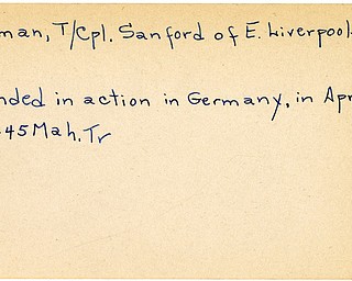 World War II, Vindicator, Sanford Lebman, East Liverpool, wounded, Germany, 1945, Mahoning, Trumbull