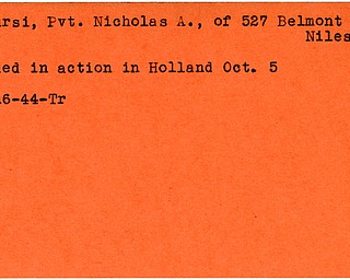 World War II, Vindicator, Nicholas A. LeCursi, Niles, killed, Holland, 1944, Trumbull