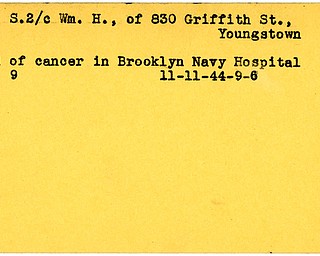World War II, Vindicator, William H. Lee, Youngstown, died of cancer, Brooklyn Navy Hospital, 1944
