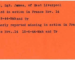World War II, Vindicator, James Leek, East Liverpool, missing, France, killed, 1944, Mahoning, Trumbull