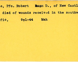 World War II, Vindicator, Robert D. Leese, New Castle, Pennsylvania, wounded, died, killed, Southwest Pacific, 1944, Mahoning