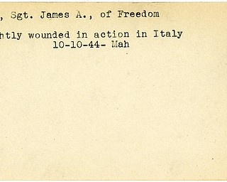 World War II, Vindicator, James A. Leet, Freedom, wounded, Italy, 1944, Mahoning