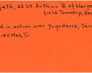World War II, Vindicator, Arthur B. Legath, Harpersfield Township, Geneva, killed, Yugoslavia, 1945, Mahoning, Trumbull