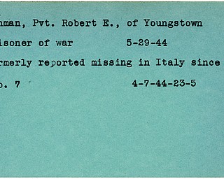 World War II, Vindicator, Robert E. Lehman, Youngstown, missing, Italy, prisoner, 1944