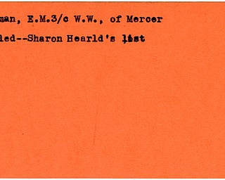 World War II, Vindicator, W.W. Lehman, Mercer, killed, Sharon Hearld's list