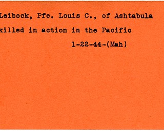 World War II, Vindicator, Louis C. Leibock, Ashtabula, killed, Pacific, 1944, Mahoning