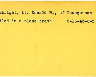 World War II, Vindicator, Donald R. Lembright, Youngstown, killed, plane crash, 1943