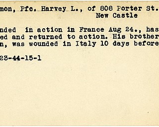 World War II, Vindicator, Harvey L. Lemmon, New Castle, wounded, France, recovered, returned to action, John Lemmon, 1944