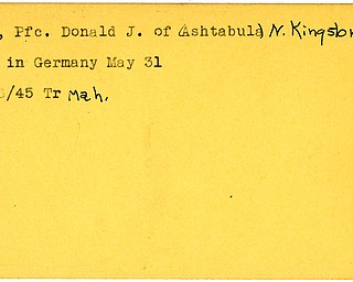 World War II, Vindicator, Donald J. Lenk, Ashtabula, N. Kingston, died, Germany, 1945, Mahoning, Trumbull
