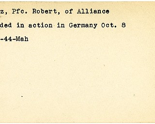 World War II, Vindicator, Robert Lentz, Alliance, wounded, Germany, 1944, Mahoning