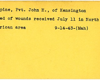 World War II, Vindicator, John H. Lepine, Kensington, wounded, died, killed, North Africa, 1943, Mahoning