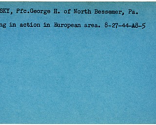 World War II, Vindicator, George H. Lepovsky, North Bessemer, Pennsylvania, missing, Europe, 1944