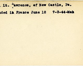 World War II, Vindicator, Lawrence Lesh, New Castle, Pennsylvania, wounded, France, 1944, Mahoning
