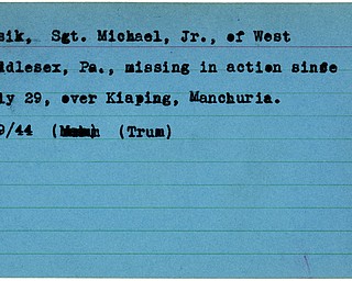 World War II, Vindicator, Michael Lesik Jr., West Middlesex, Pennsylvania, missing, Kaiping, Manchuria, 1944, Trumbull