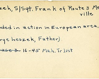 World War II, Vindicator, Frank Leszek, Meadville, wounded, Europe, 1945, Mahoning, Trumbull, George Leszek