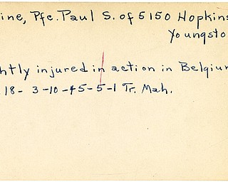World War II, Vindicator, Paul S. Levine, Youngstown, injured, wounded, Belgium, 1945, Trumbull, Mahoning