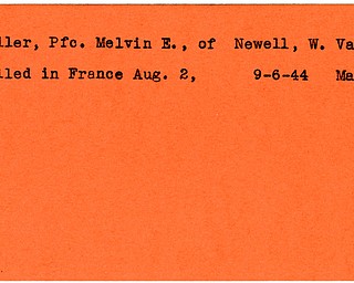 World War II, Vindicator, Melvin E. Miller, Newell, West Virginia, killed, France, 1944, Mahoning