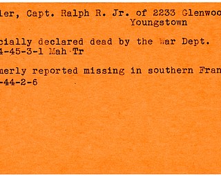 World War II, Vindicator, Ralph R. Miller Jr., Youngstown, missing, France, 1944, declared dead, 1945, Mahoning, Trumbull