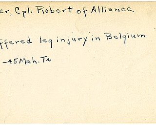 World War II, Vindicator, Robert Miller, Alliance, wounded, Belgium, 1945, Mahoning, Trumbull