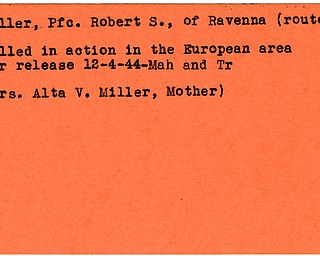 World War II, Vindicator, Robert S. Miller, Ravenna, killed, Europe, 1944, Mahoning, Trumbull, Mrs. Alta V. Miller