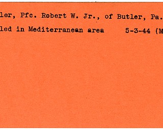 World War II, Vindicator, Robert W. Miller Jr., Butler, Pennsylvania, killed, Mediterranean, 1944, Mahoning