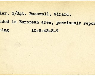 World War II, Vindicator, Rosswell Miller, Girard, wounded, Europe, missing, 1943