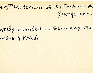 World War II, Vindicator, Vernon Miller, Youngstown, wounded, Germany, 1945, Mahoning, Trumbull