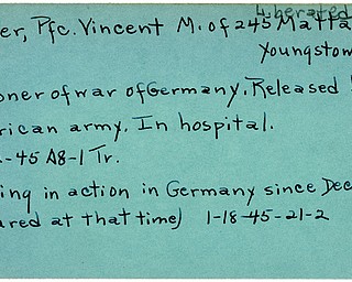 World War II, Vindicator, Vincent M. Miller, Youngstown, prisoner, Germany, released, hospital, missing, Germany, 1945, Trumbull, liberated