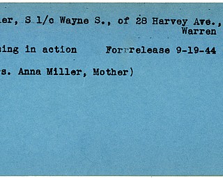 World War II, Vindicator, Wayne S. Miller, Warren, missing, 1944, Mrs. Anna Miller