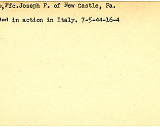World War II, Vindicator, Joseph P. Mills, New Castle, Pennsylvania, wounded, Italy, 1944