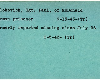 World War II, Vindicator, Paul Milokovich, McDonald, missing, prisoner, German, Germany, 1943, Trumbull