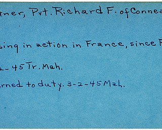 World War II, Vindicator, Richard F. Miltner, Conneaut, missing, France, returned to duty, 1945, Mahoning, Trumbull