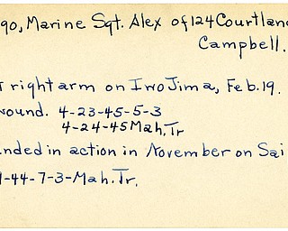 World War II, Vindicator, Alex Mingo, Campbell, wounded, Saipan, 1944, wounded second time, Iwo Jima, 1945, Mahoning, Trumbull