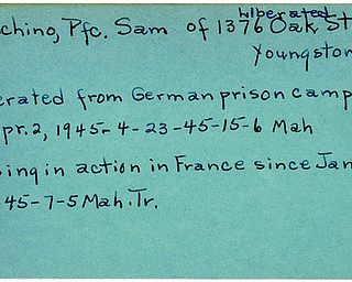 World War II, Vindicator, Sam Minichino, Youngstown, missing, France, prisoner, Germany, German, liberated, 1945, Mahoning, Trumbull