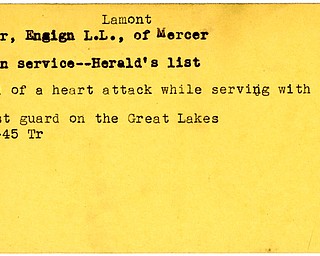 World War II, Vindicator, L.L. Minner, Lamont Minner, Mercer, died, heart attack, Great Lakes, 1945, Trumbull