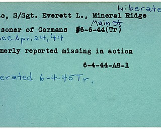 World War II, Vindicator, Everett L. Minto, Mineral Ridge, missing, prisoner, Germans, Germany, liberated, 1944, 1945, Trumbull