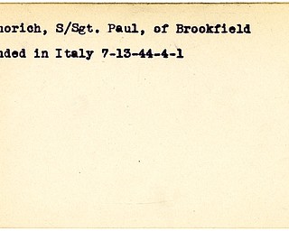 World War II, Vindicator, Paul Mishorich, Brookfield, wounded, Italy, 1944