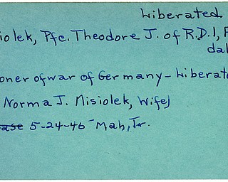 World War II, Vindicator, Theodore J. Misiolek, Farmdale, prisoner, Germany, liberated, 1945, Mrs. Norma J. Misiolek, Mahoning, Trumbull