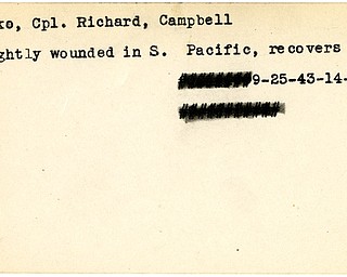 World War II, Vindicator, Richard Misko, Campbell, wounded, South Pacific, 1943