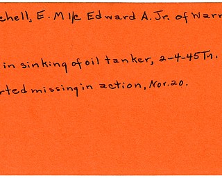 World War II, Vindicator, Edward A. Mitchell Jr., Warren, missing, lost, sinking of oil tanker, 1945, Trumbull