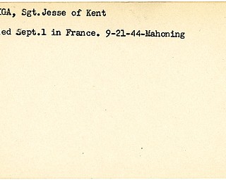World War II, Vindicator, Jesse Mittiga, Kent, wounded, France, 1944, Mahoning