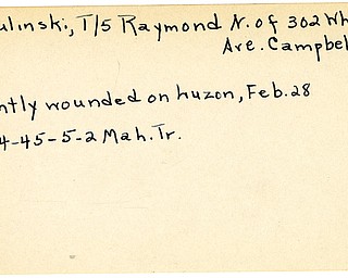 World War II, Vindicator, Raymond N. Mitulinski, Campbell, wounded, Luzon, 1945, Mahoning, Trumbull