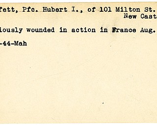 World War II, Vindicator, Hubert I. Moffett, New Castle, wounded, France, 1944, Mahoning