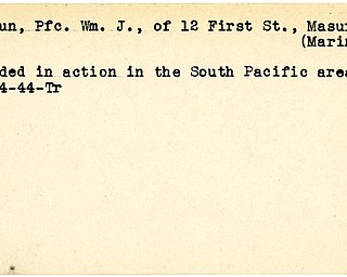 World War II, Vindicator, Wm. J. Mogun, William J. Mogun, Masury, wounded, South Pacific, 1944, Trumbull