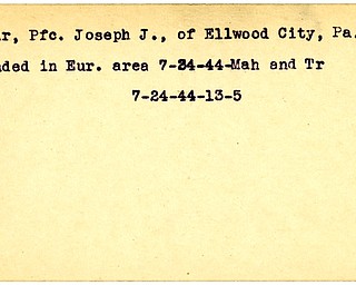World War II, Vindicator, Joseph J. Molnar, Ellwood City, Pennsylvania, wounded, Europe, 1944, Mahoning, Trumbull